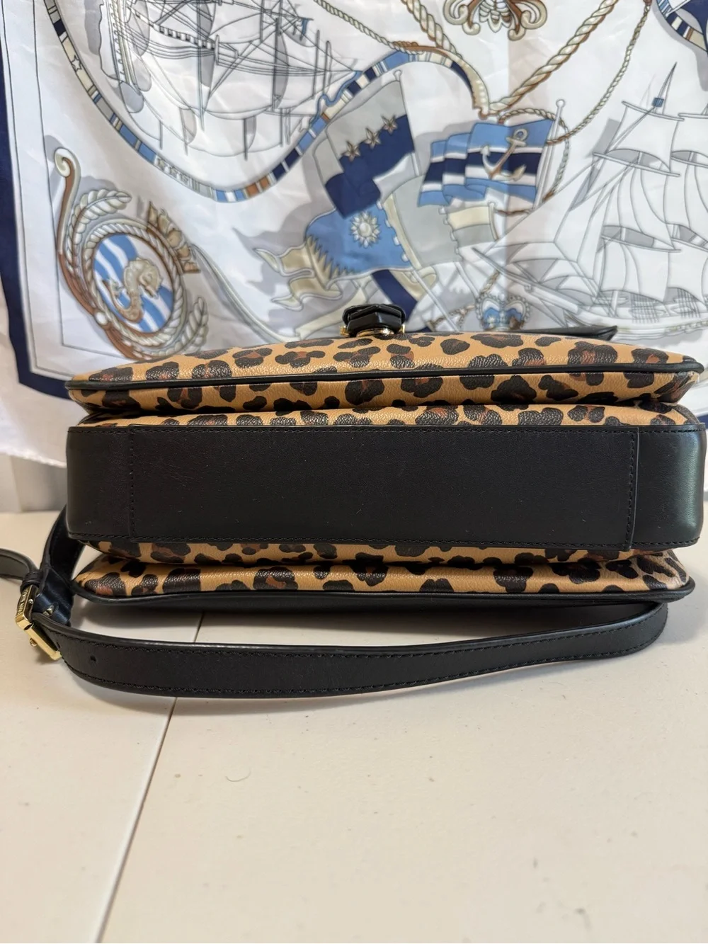 Tory Burch Black Leather Crossbody with Leopard Print Panel